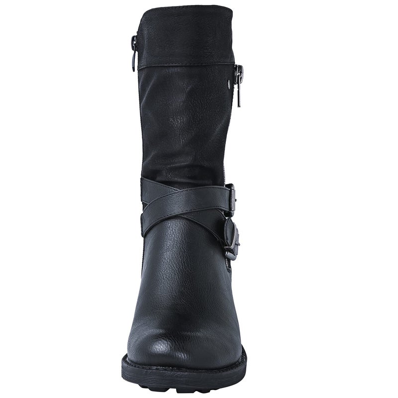 GLOBALWIN Women's Fall Fashion Biker Boots Mid Calf Boots For Women Black Low Heel Size 6M - Image 4